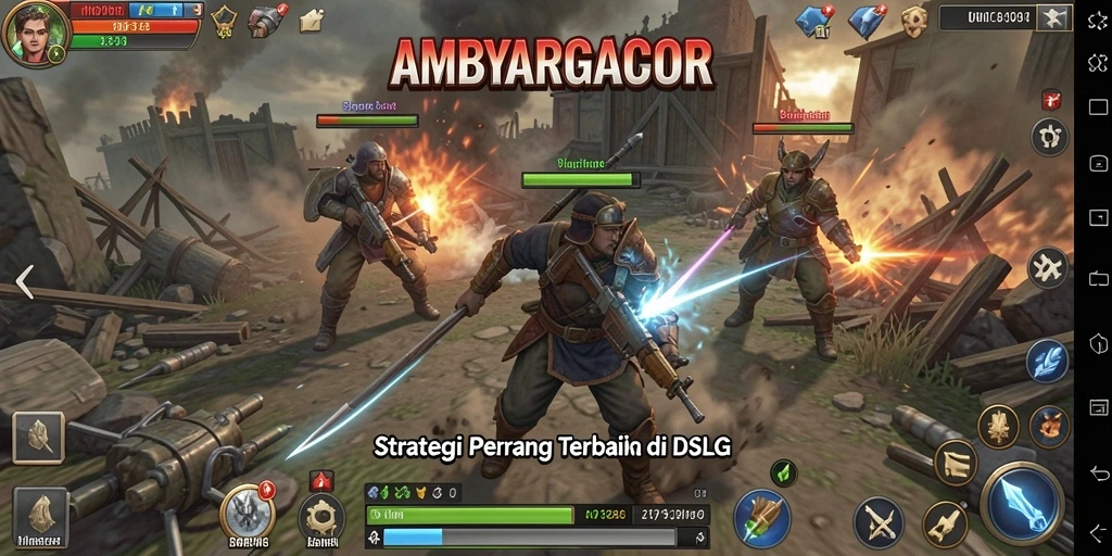 Screenshot utama AMBYARGACOR menampilkan aksi taktik seru dalam pertempuran SLG.