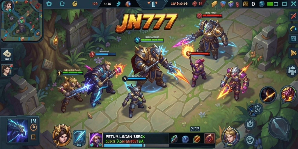 Tampilan gameplay JNT777 yang seru dalam pertempuran MOBA.