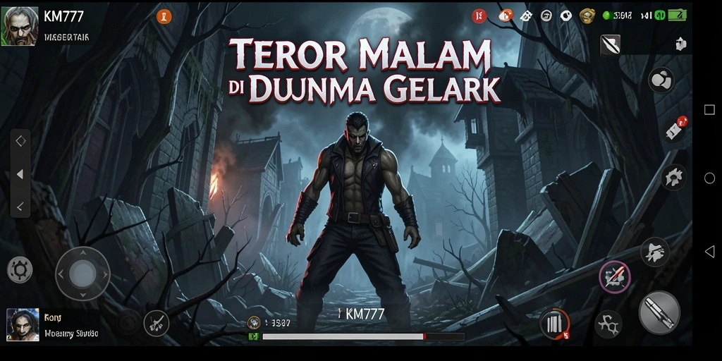 Screenshot gameplay KM777 menampilkan ketegangan saat menjelajahi tempat gelap.