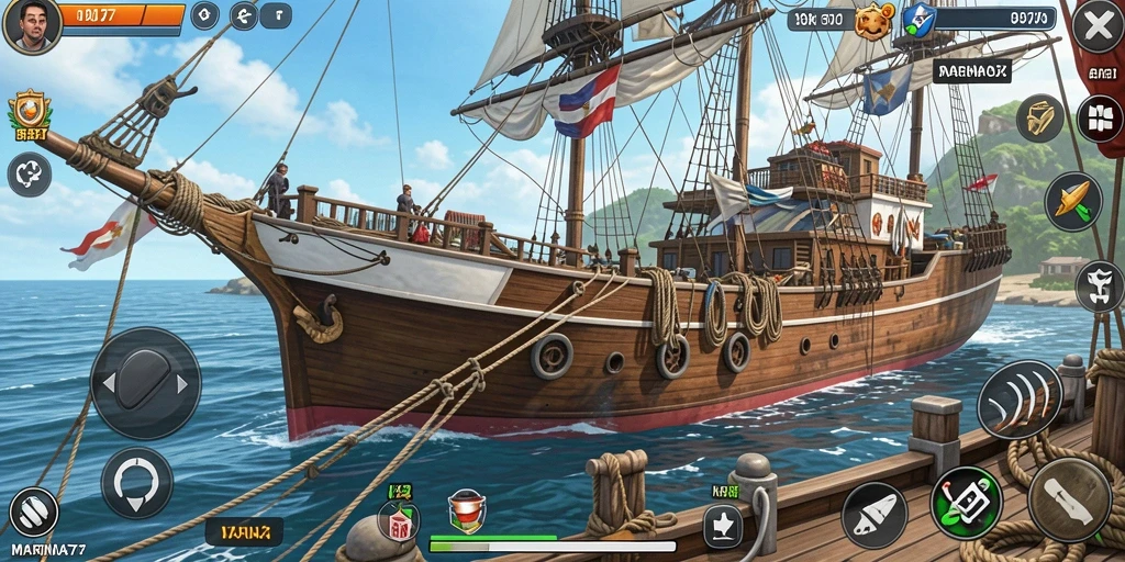 Screenshot gameplay MARINA77 yang menunjukkan petualangan seru di lautan.