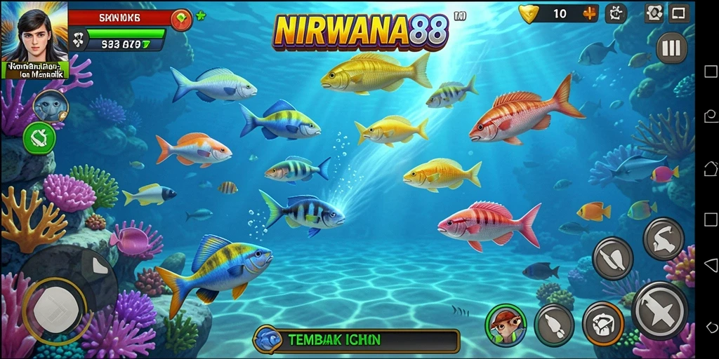 Screenshot gameplay NIRWANA88 dengan ikan berwarna-warni yang menantang.