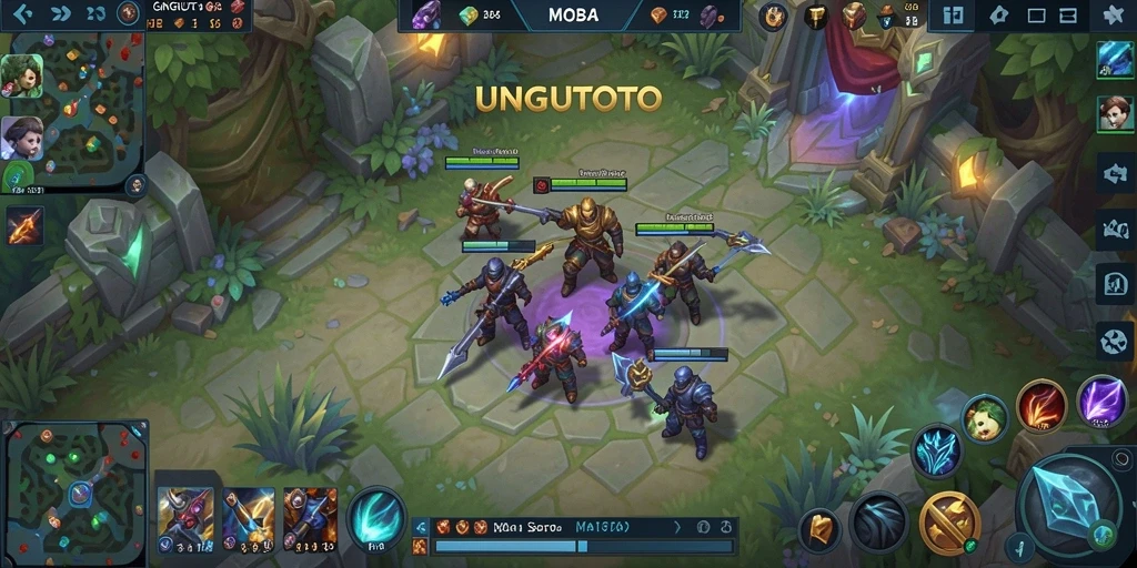 Tampilan gameplay UNGUTOTO yang seru dalam pertarungan MOBA.